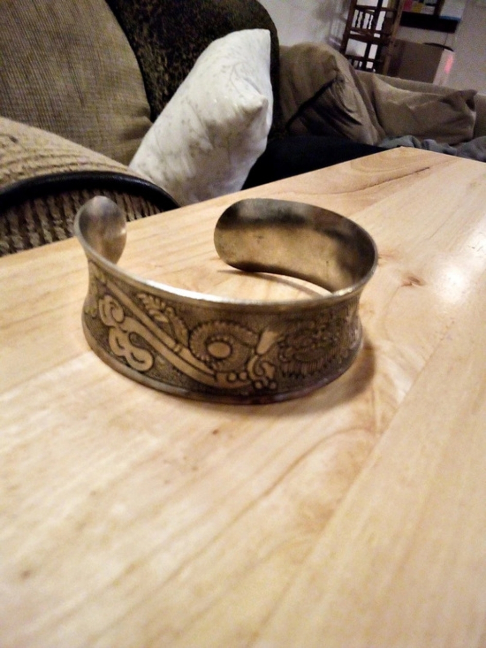 Antique Engraved Tibetan Cuff Dragon Bracelet in Silver Like New